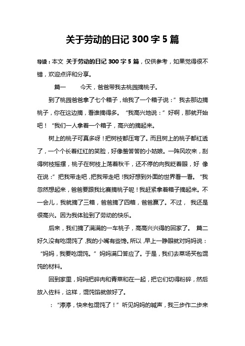 关于劳动的日记300字5篇