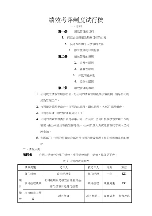 咨询公司绩效考评制度试行稿新