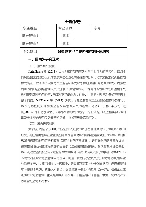 《好想你枣业企业内部控制环境研究(开题报告文献综述)》