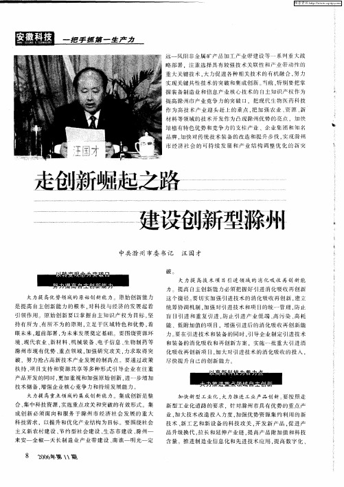 走创新崛起之路 建设创新型滁州