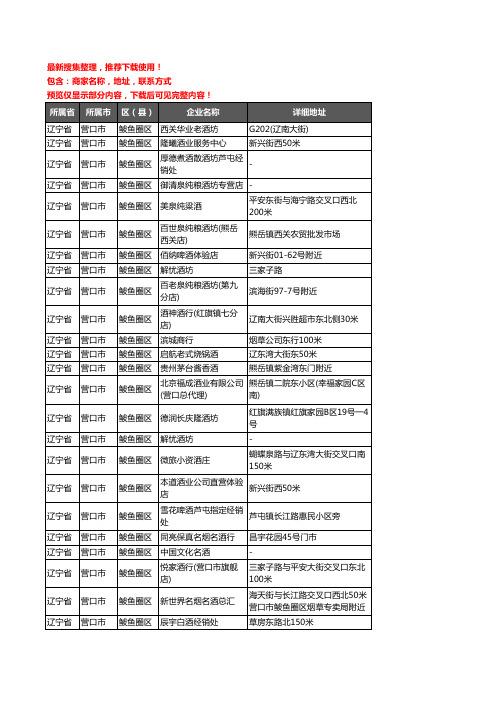 新版辽宁省营口市鲅鱼圈区酒水批发企业公司商家户名录单联系方式地址大全290家