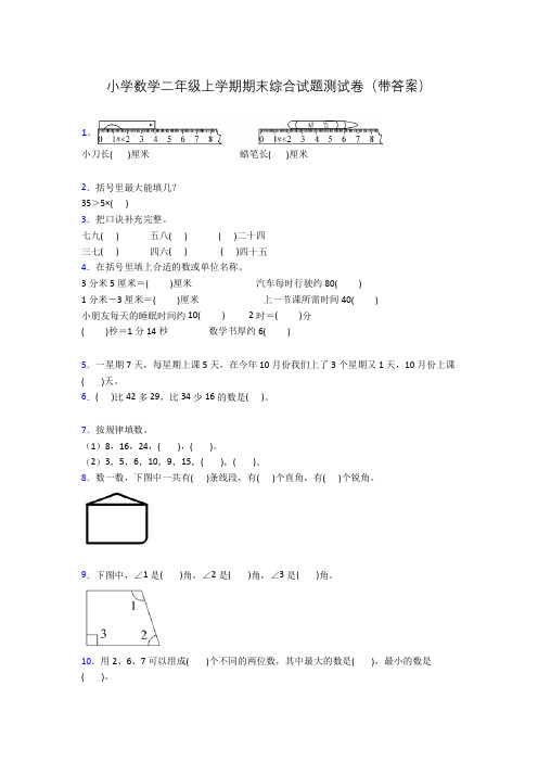 小学数学二年级上学期期末综合试题测试卷(带答案)