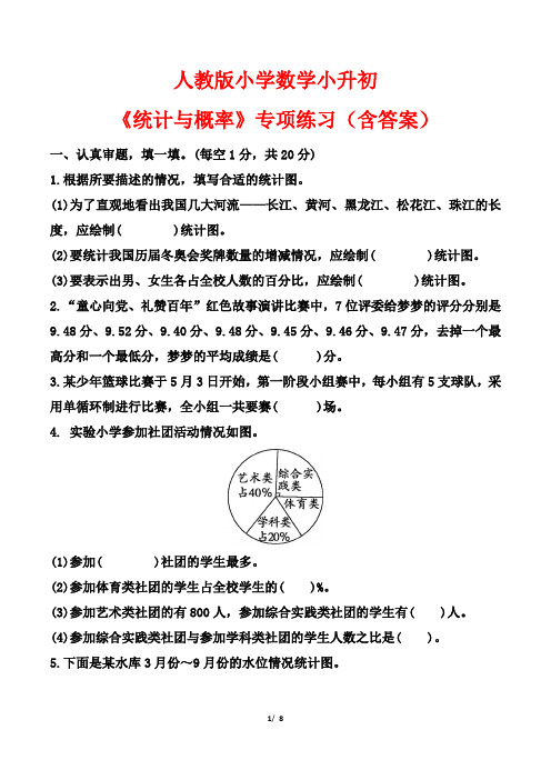 人教版小学数学小升初《统计与概率》专项练习(含答案)