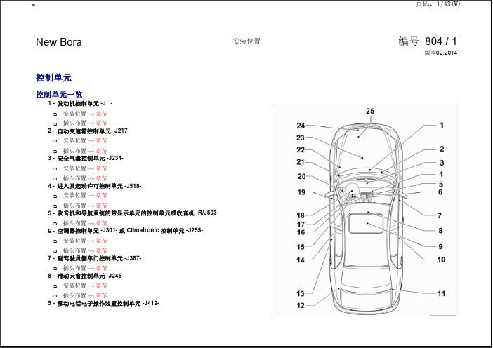 2014大众宝来全车电路图维修手册-安装位置-控制单元