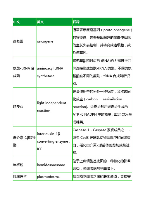 细胞生物学名词解释(翟中和第四版).