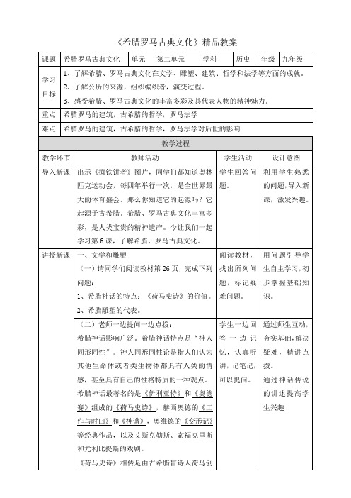 《希腊罗马古典文化》精品教案2
