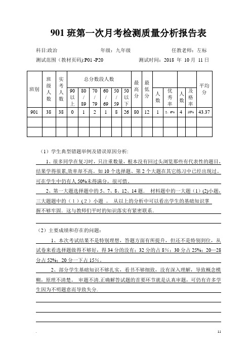 道德与法治质量分析报告表模板