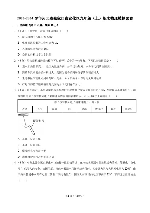 2023-2024学年河北省张家口市宣化区九年级(上)期末物理模拟试卷(含解析)