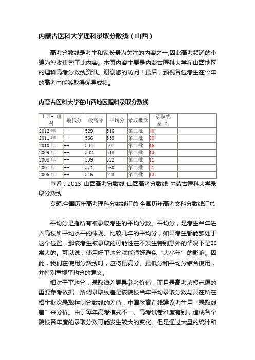 内蒙古医科大学理科录取分数线（山西）