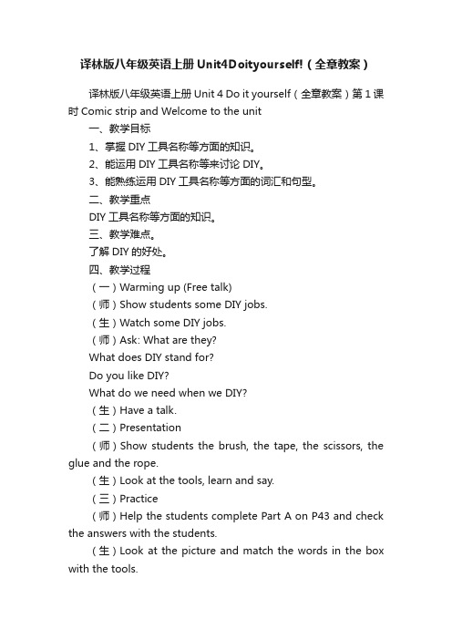 译林版八年级英语上册Unit4Doityourself!（全章教案）