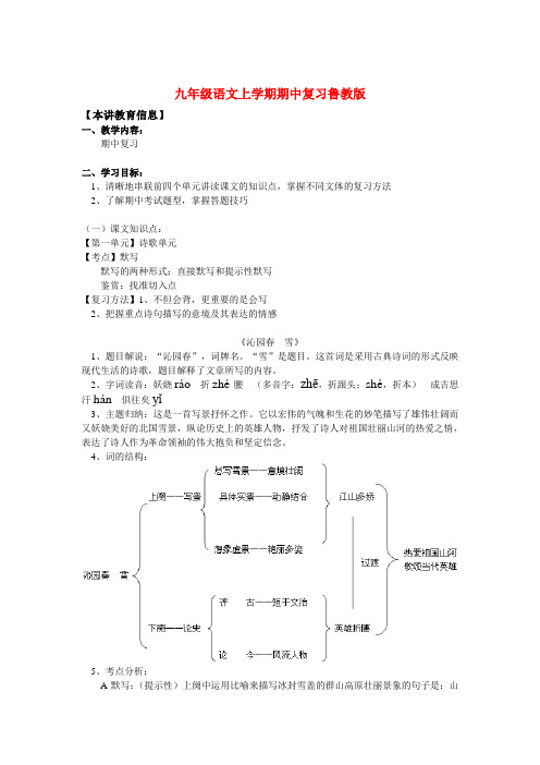 九年级语文上学期期中复习鲁教版