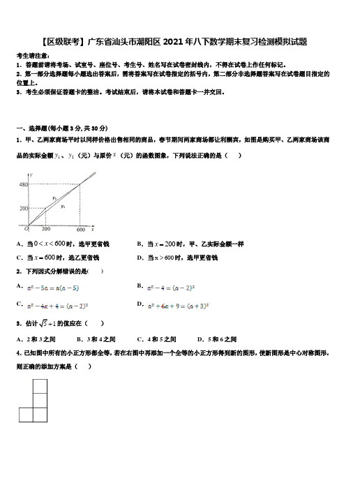 【区级联考】广东省汕头市潮阳区2021年八下数学期末复习检测模拟试题含解析