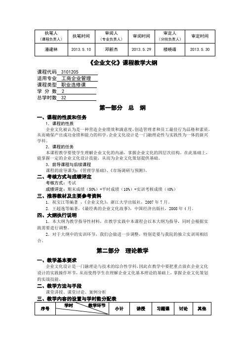 《企业文化》教学大纲(2013)