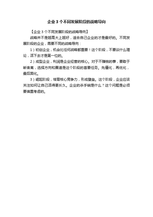 企业3个不同发展阶段的战略导向