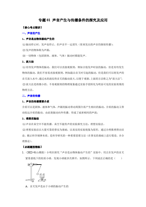 声音产生与传播条件的探究及应用(原卷版-2023中考物理二轮复习核心考点精讲与必刷题型精练全国通用)