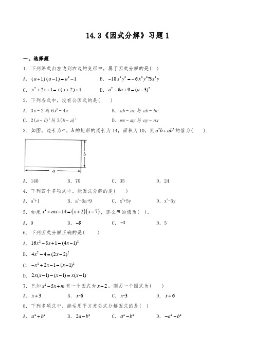 14.3因式分解(综合练习)