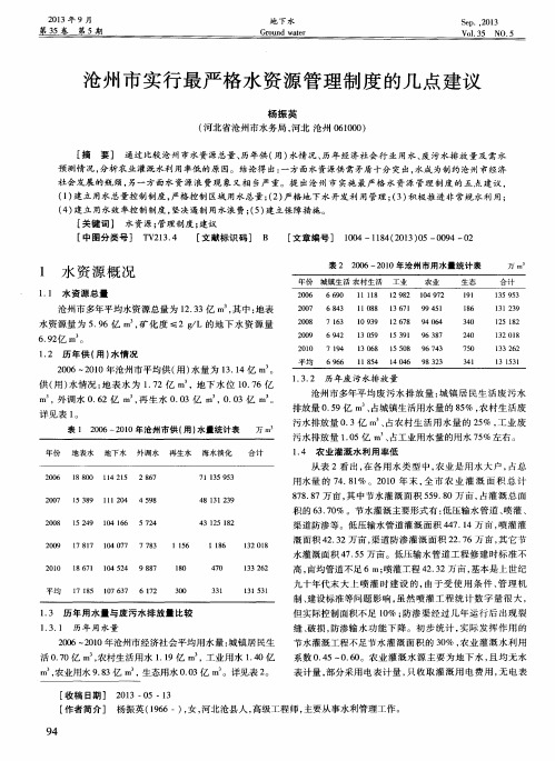 沧州市实行最严格水资源管理制度的几点建议