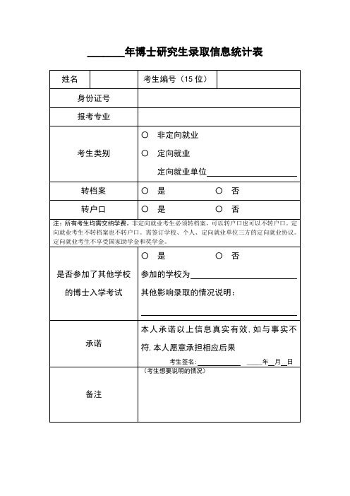 _______年博士研究生录取信息统计表