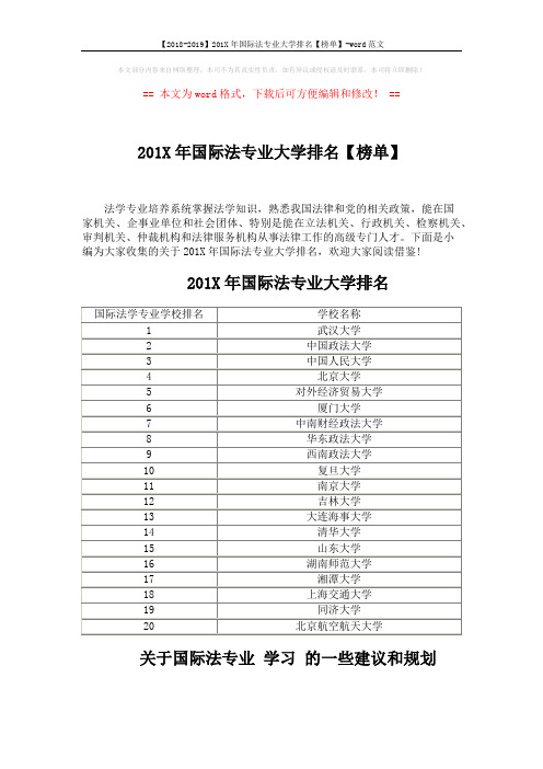 【2018-2019】201X年国际法专业大学排名【榜单】-word范文 (3页)