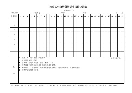 电阻炉日常保养项目检查表