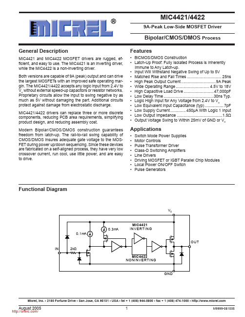 MIC4422YM TR;MIC4422ZM;MIC4421YM;MIC4421ZT;MIC4422ZT;中文规格书,Datasheet资料