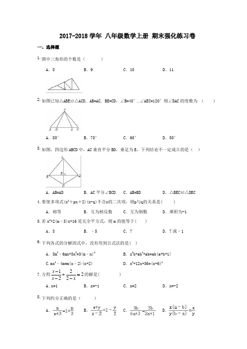 天津市河西区2017-2018学年八年级上期末强化练习试卷含答案