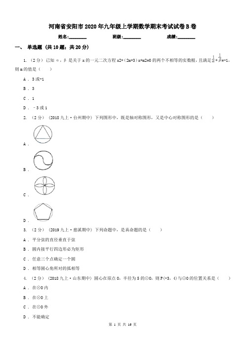 河南省安阳市2020年九年级上学期数学期末考试试卷B卷