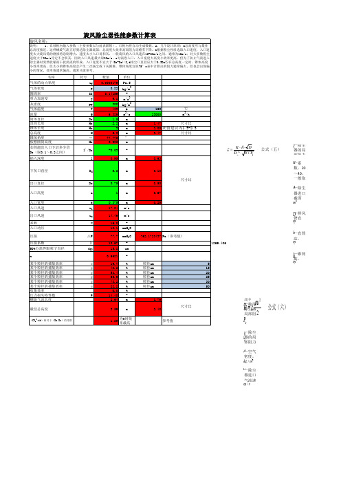 旋风除尘器深化设计计算表