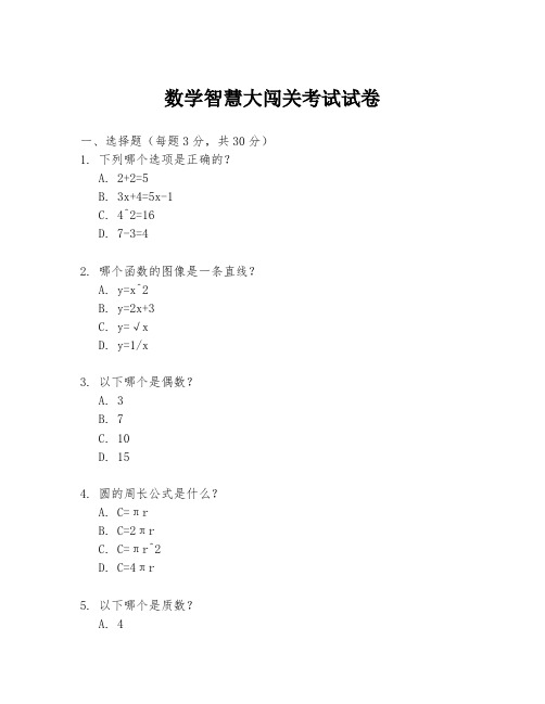 数学智慧大闯关考试试卷