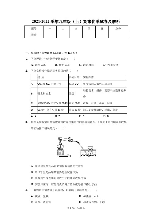 2021-2022学年九年级(上)期末化学试卷及解析