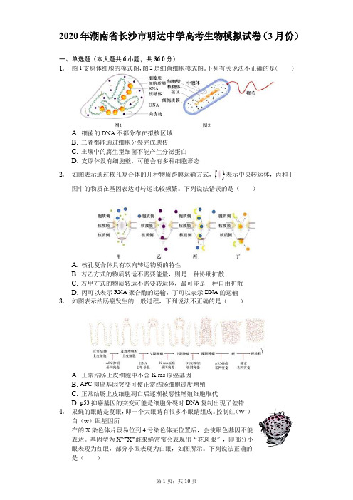 2020年湖南省长沙市明达中学高考生物模拟试卷(3月份)(含答案解析)