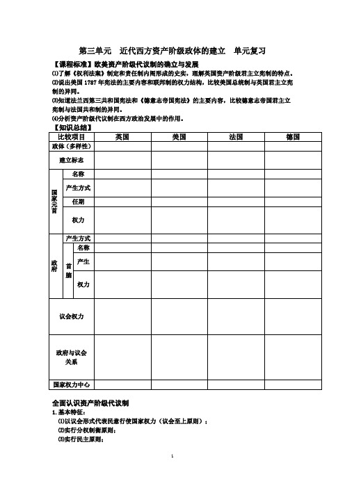 第三单元  近代西方资产阶级政体的建立  单元复习