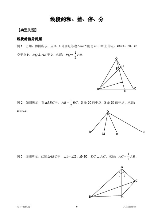 八年级数学尖子班线段的和、差、倍、分问题