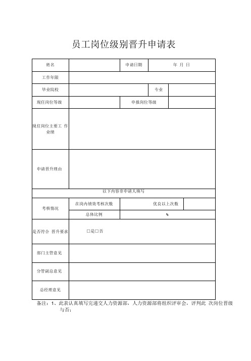 员工岗位级别晋升申请表