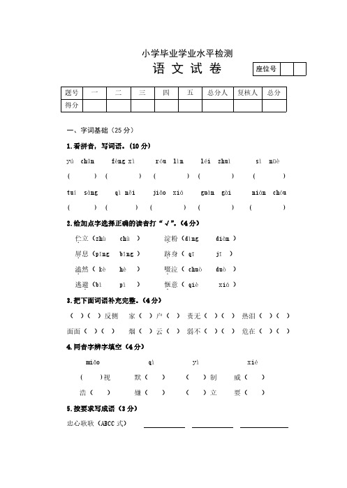 2019年小升初语文模拟试卷真题演练及答案解析