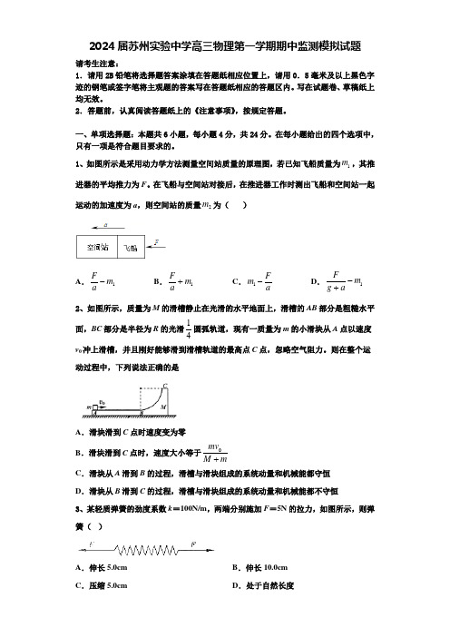 2024届苏州实验中学高三物理第一学期期中监测模拟试题含解析