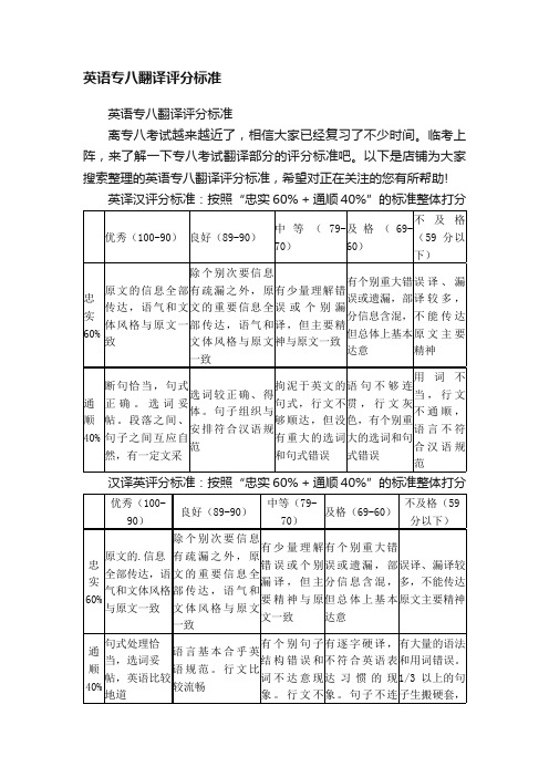 英语专八翻译评分标准