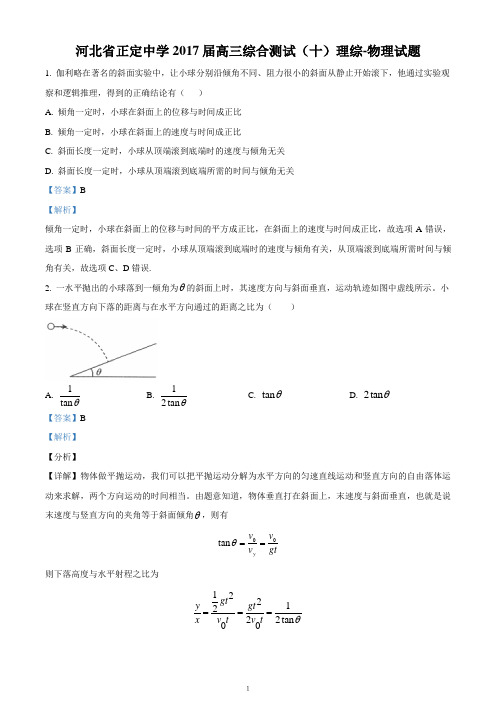 河北省正定中学2017届高三综合测试(十)理综物理试题(解析卷)