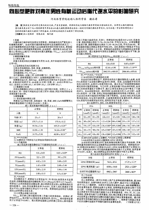 向心型肥胖对青年男性有氧运动后脂代谢水平的影响研究