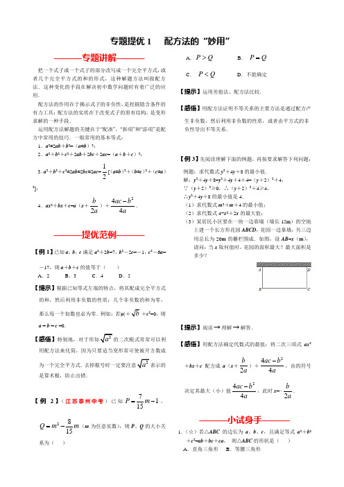 专题1配方法的“妙用”