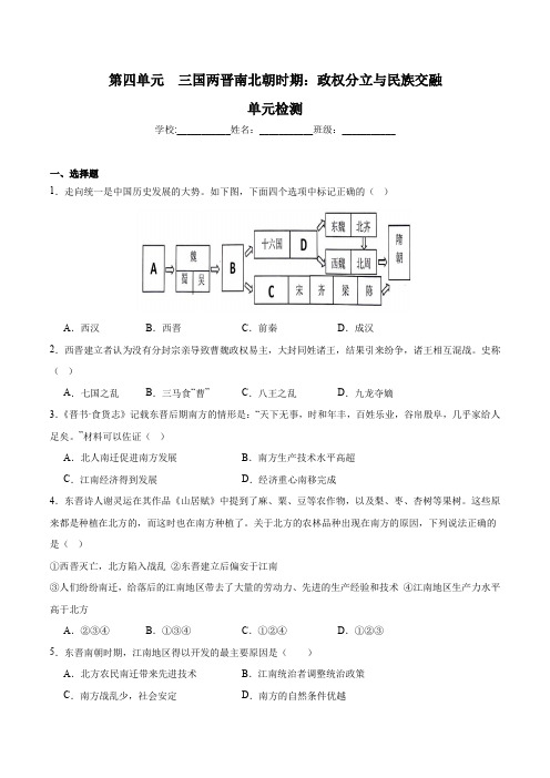 政权分立与民族交融(单元检测)-2023-2024学年七年级历史上精品课堂(部编版五四制)