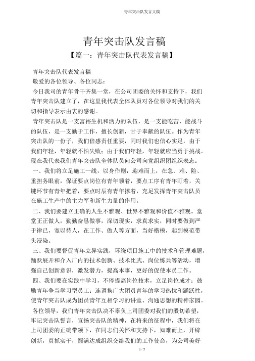 青年突击队发言文稿