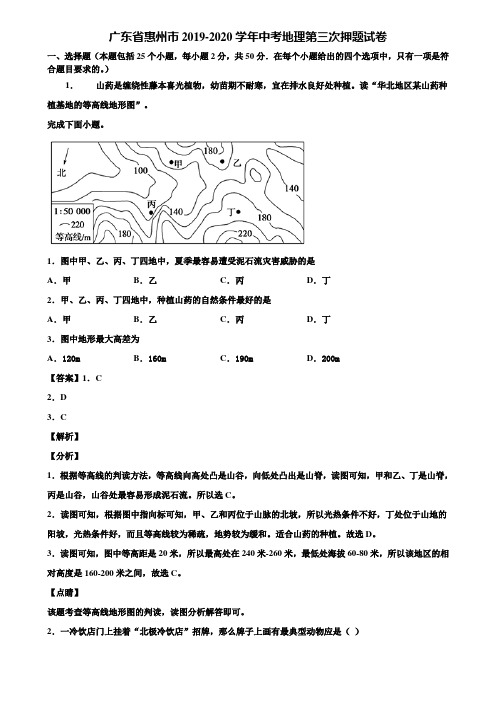 广东省惠州市2019-2020学年中考地理第三次押题试卷含解析