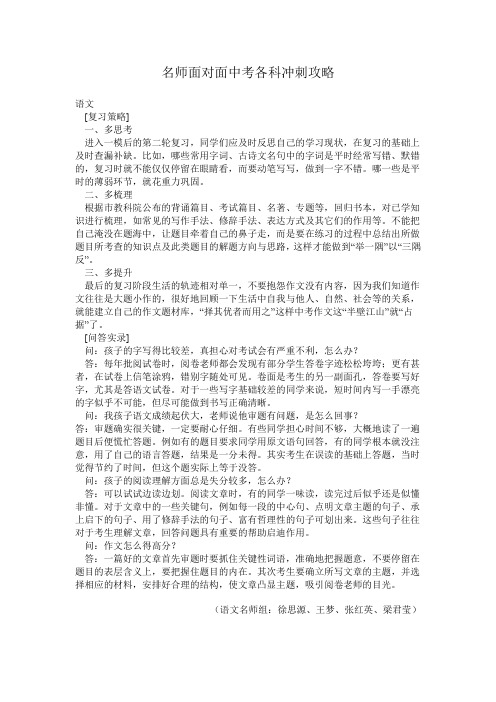 名师面对面中考各科冲刺攻略