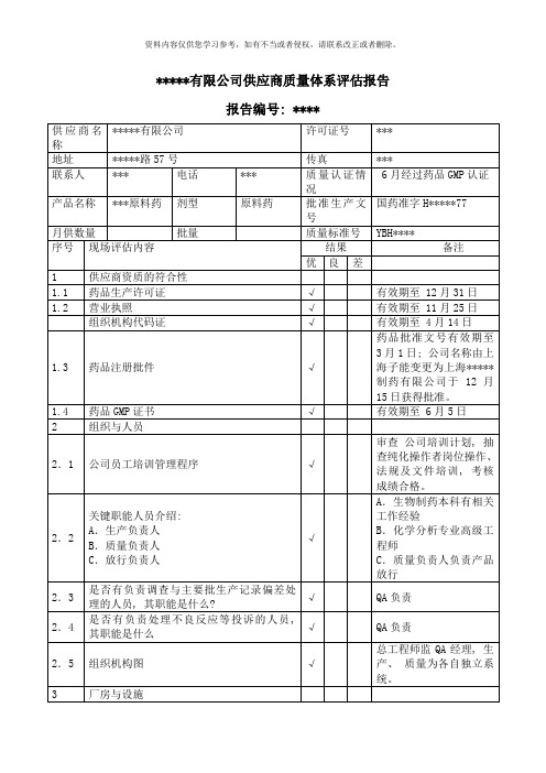 原料药供应商审计报告样本