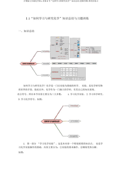 沪教版九年级化学第1章第3节“怎样学习和研究化学”知识总结(思维导图)和同步练习