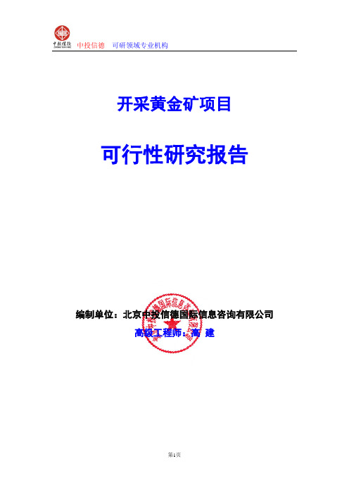 开采黄金矿项目可行性研究报告编写格式及参考(模板word)