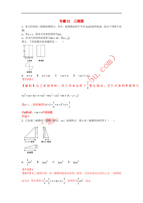 2018年高考数学 小题精练系列(第02期)专题21 三视图 理