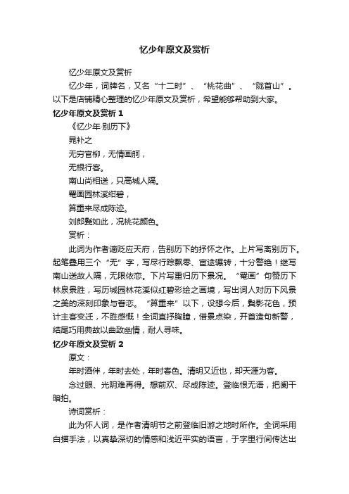 忆少年原文及赏析