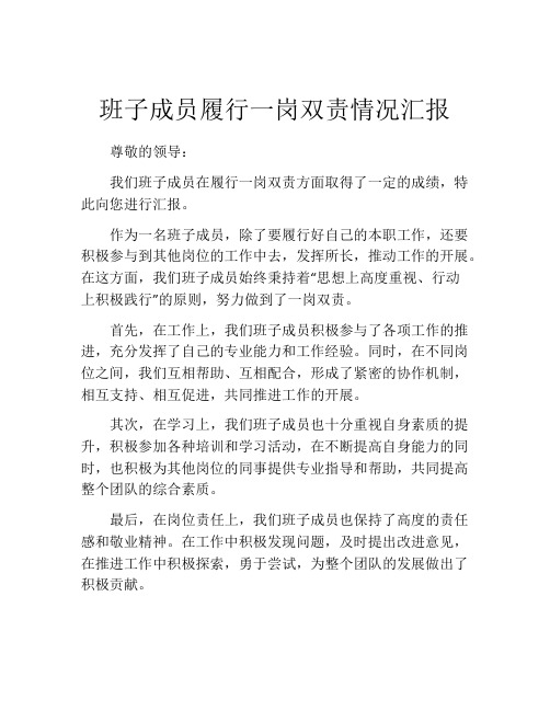 班子成员履行一岗双责情况汇报